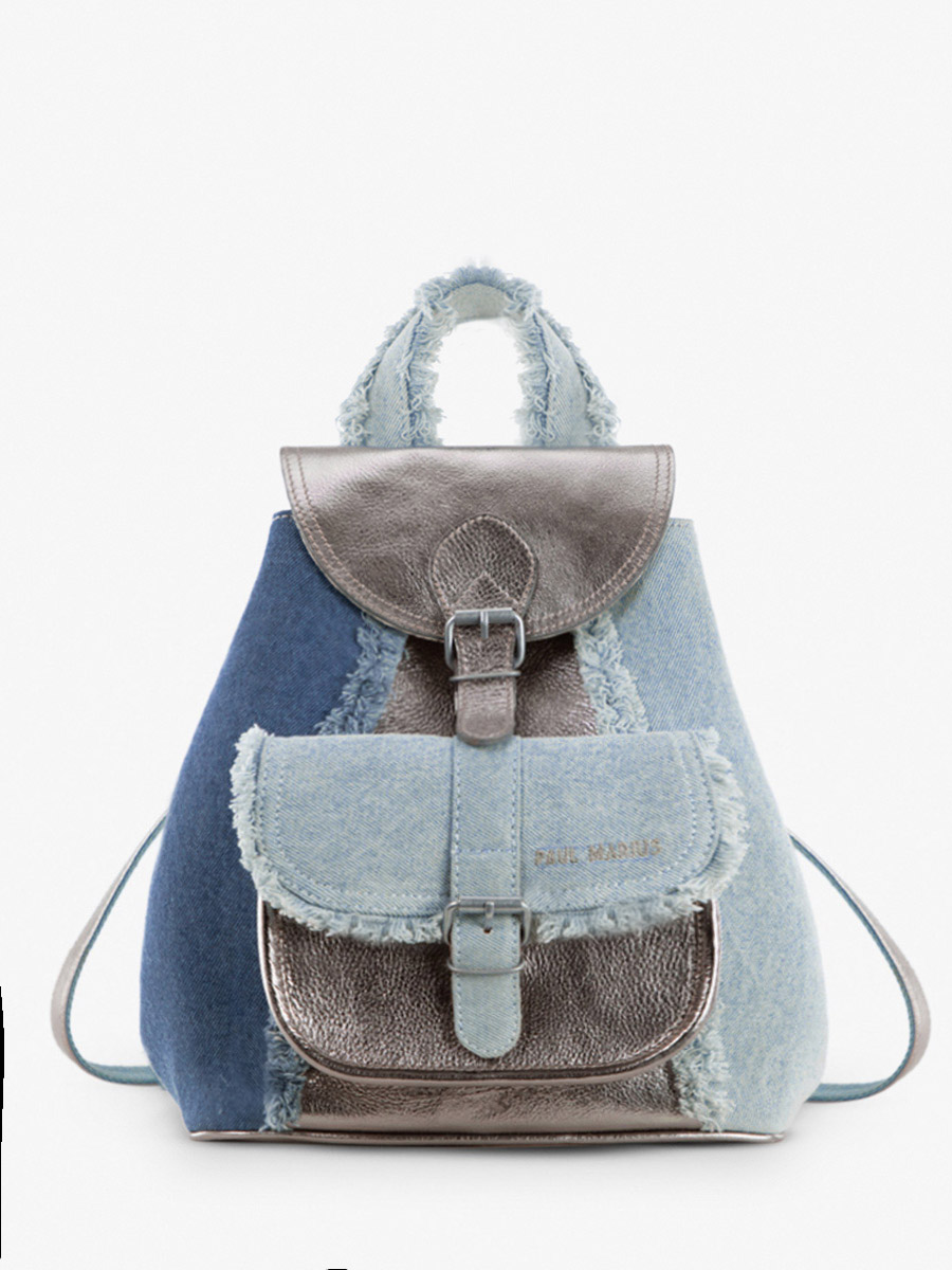 photo-vue-de-cote-sac-dos-cuir-jean-argente-femme-lebaroudeur-denim-acier-paul-marius-m40-gm-denim