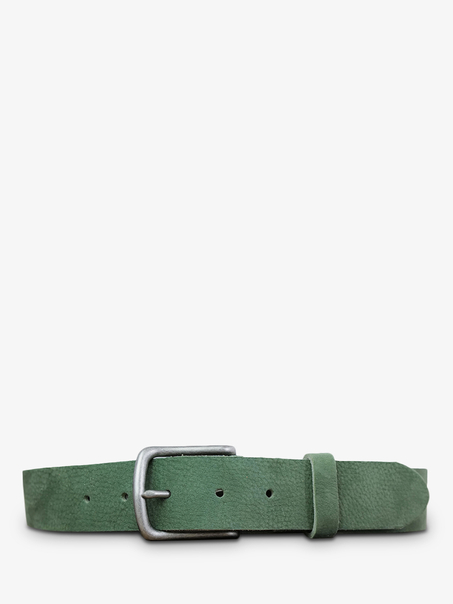photo-vue-de-face-ceinture-en-cuir-pour-homme-et-femme-vert-laceinture-magnifique-nubuck-35mm-vert-amande-paul-marius-cdv-35-n-ga
